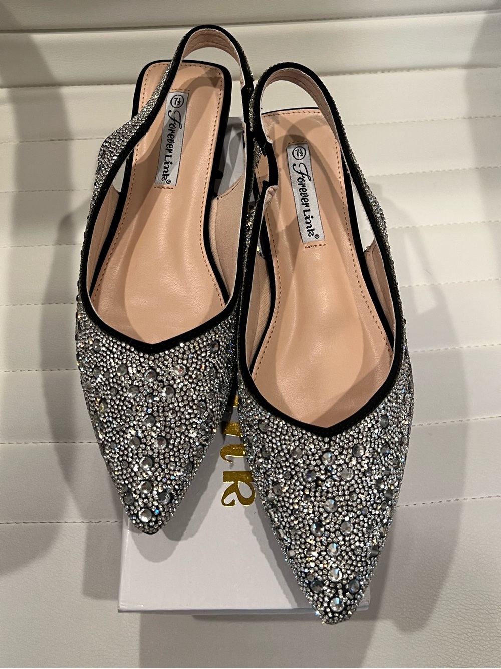 Forever Link Silver Crystal Pointed Slingback Flats